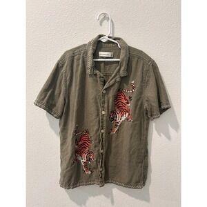 Abercrombie Kids Olive Green Tiger Embroidered Short Sleeve Shirt Boys Size 9/10